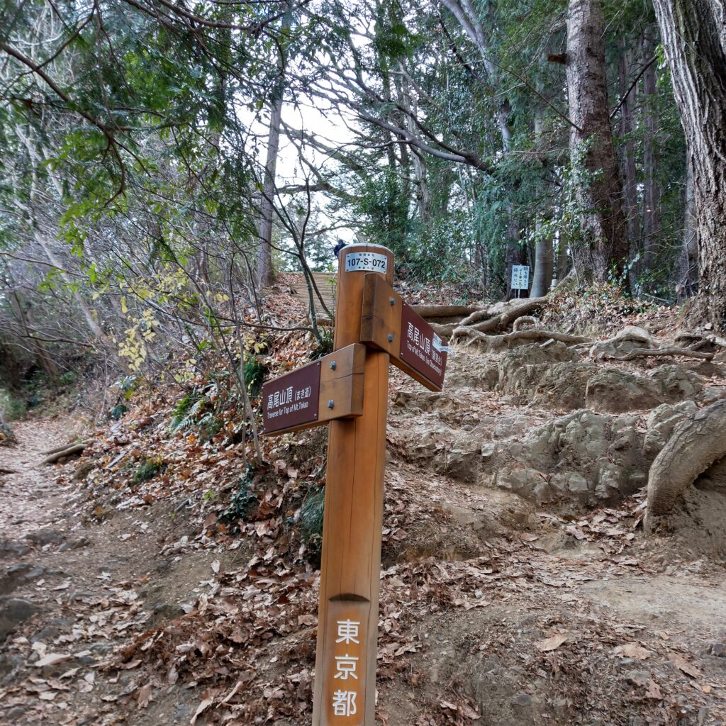 これは高尾山の展望台への分かれ道の案内板の写真です。